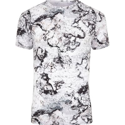 White marble print muscle fit T-shirt